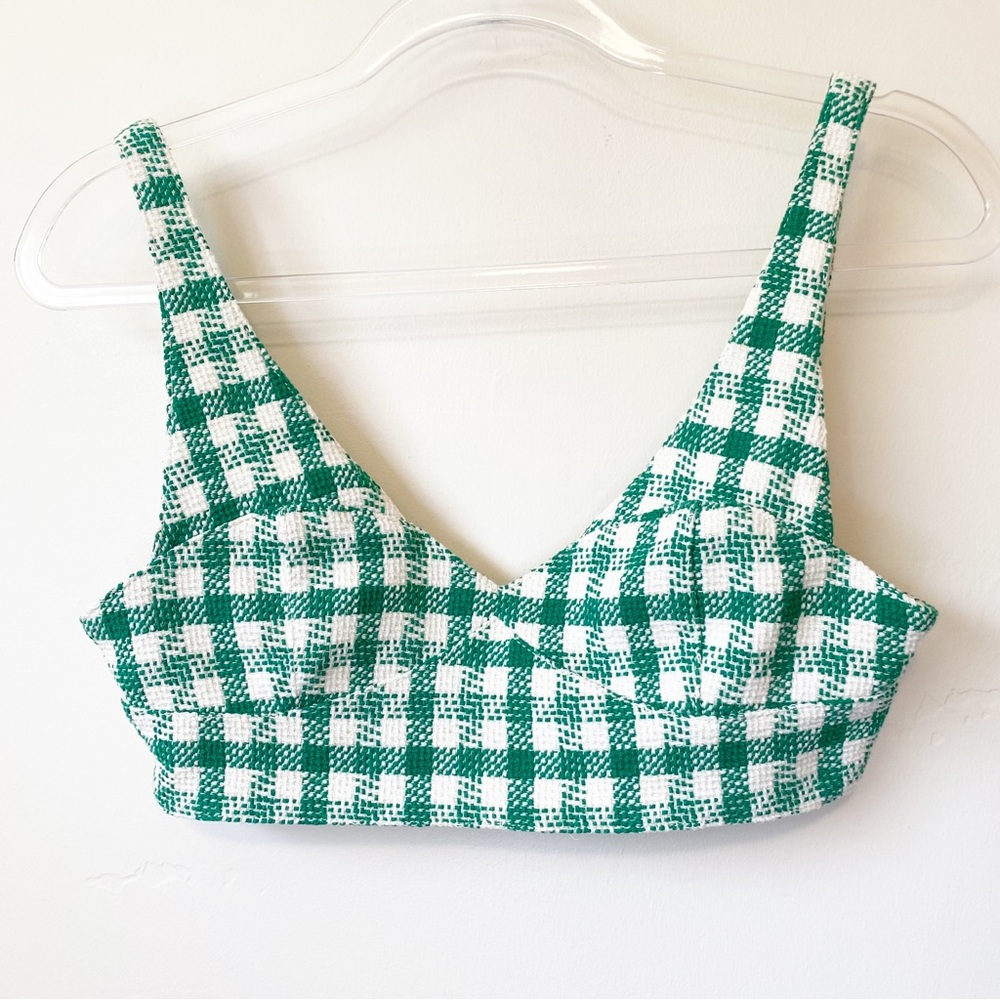 Zara Green and White Gingham Crop Top